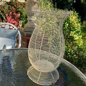 Distressed Cream Wire candle holder or vase